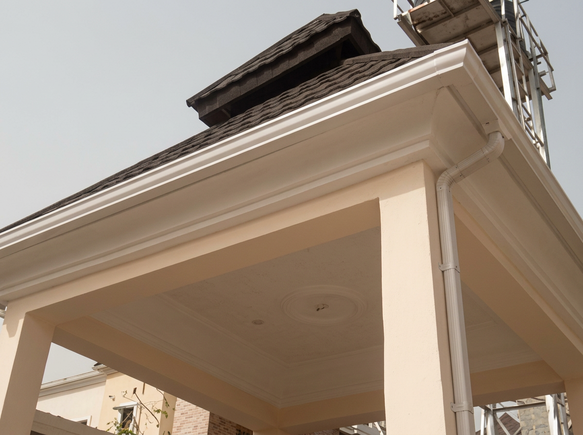 Exterior plasterboard ceiling with cornice detail