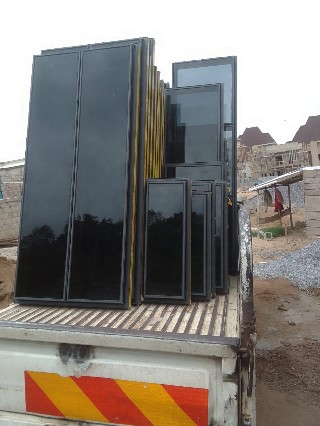 Fabricated tinted aluminum window frames ready for delivery
